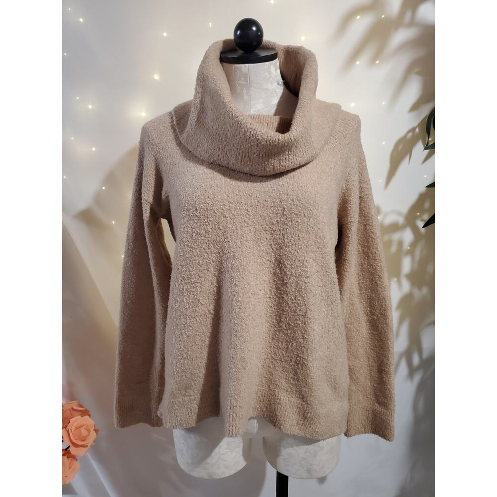 Barefoot Dreams Ecochic Cowl Neck Pullover Sweater Womens Size XS Camel Beige
